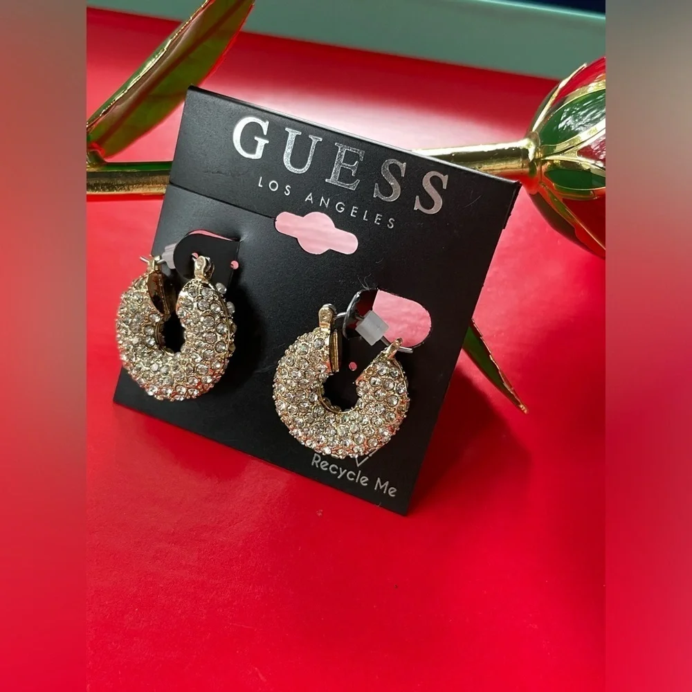 Guess Earrings,Guess Gold Crystal Hoop Earrings